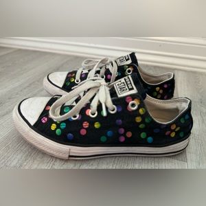 Converse Chuck Taylor All Star Metallic Rainbow Polkadot Sneakers. Size 3. Black